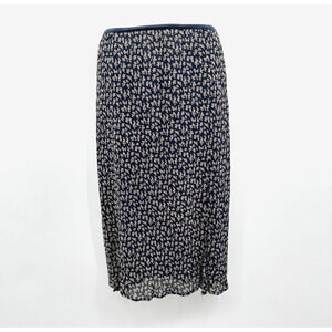 Vintage Y2K Country Road Microfloral Midi Skirt Sz S Navy Blue Boho Cottage